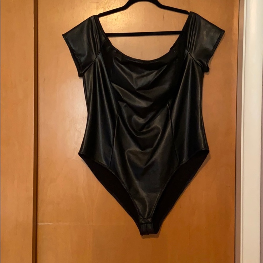 Stretchy Faux Leather Bodysuit- Forever 21